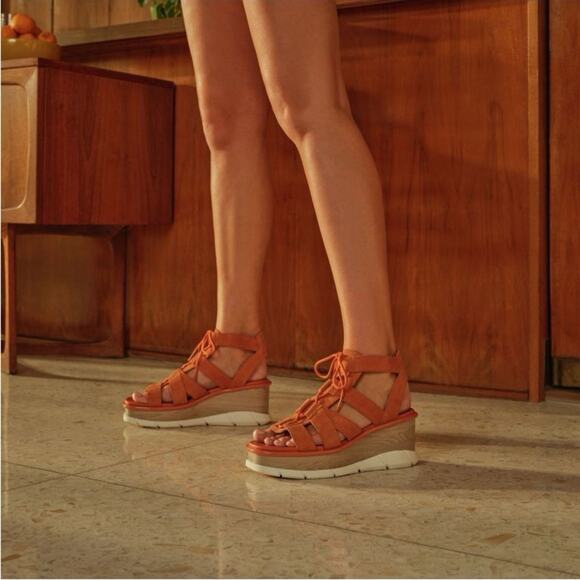 Sorel Joanie III Lace Up Wedge Sandals Orange Suede 70s Style Women’s 11 - Picture 15 of 16